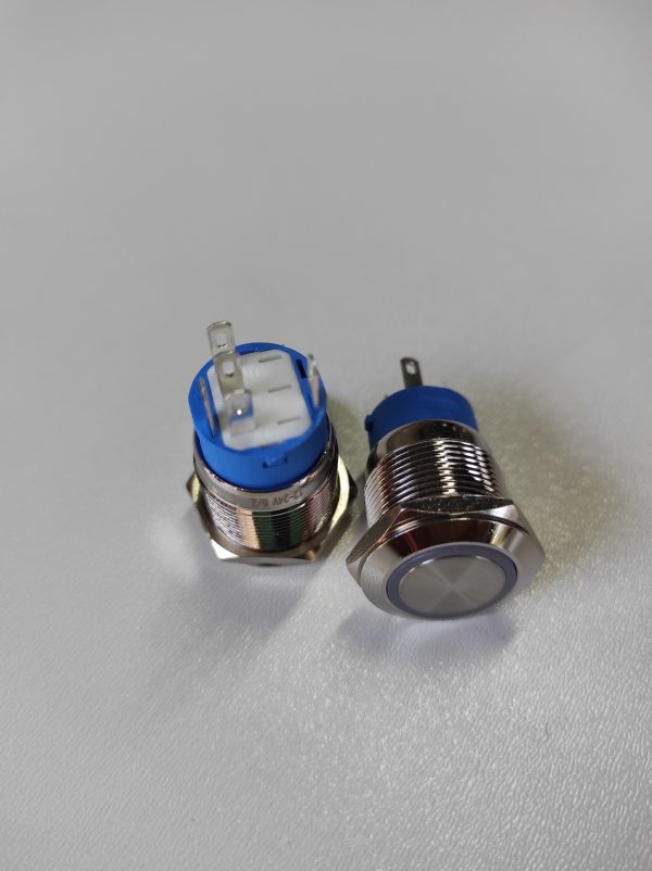 Кнопка anti-vandal LAS3-19F-W11EL, с фиксацией, IP65, LED 12V, 5А, 5pin., Синяя.