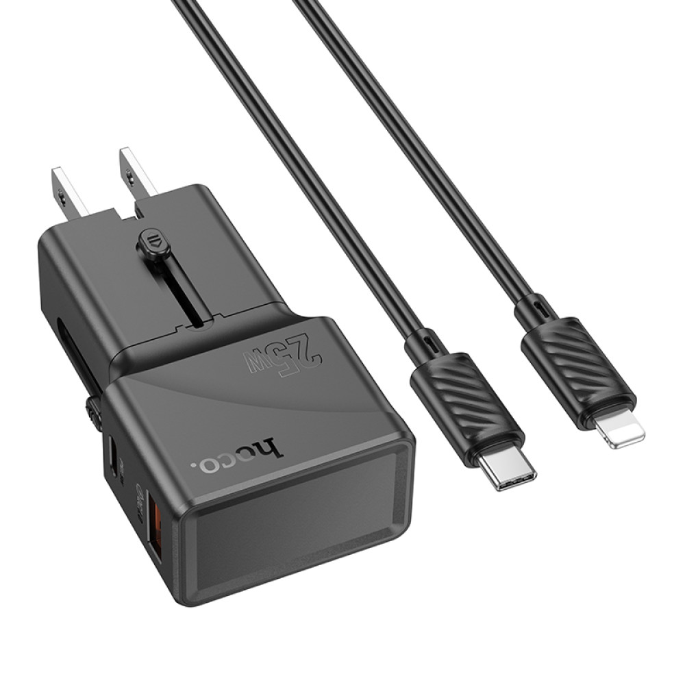 Сетевое зарядное устройство Hoco AC24 Mini universal travel PD25W+QC3.0 Type-C to Lightning (EU,US,UK,AUS)