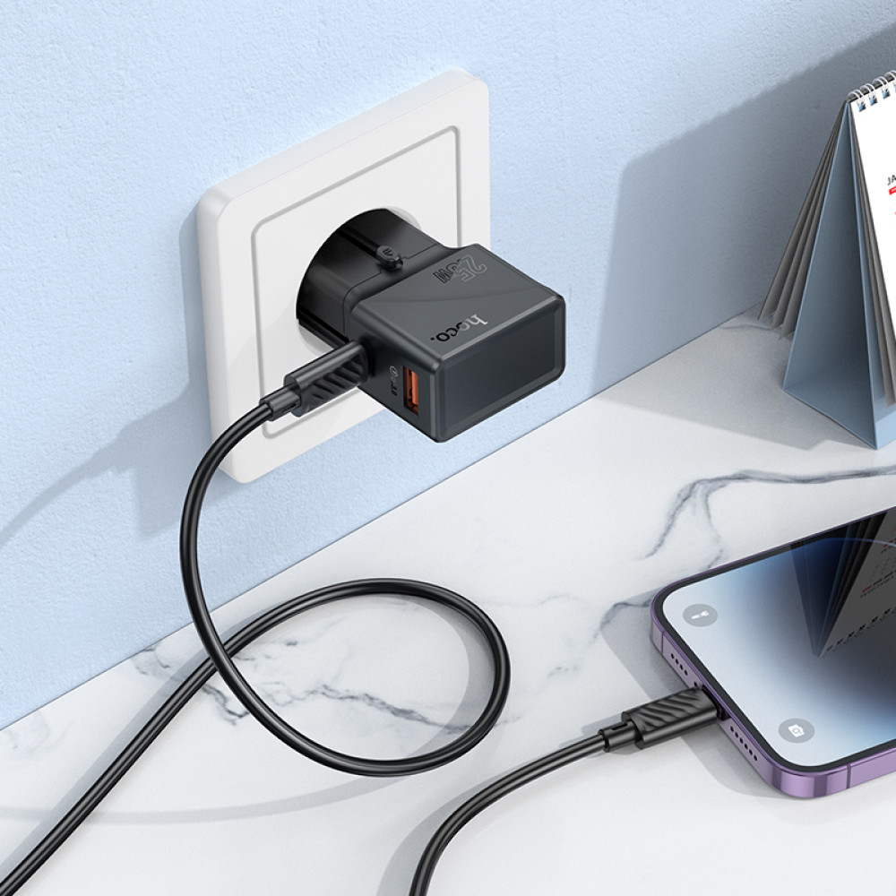 Сетевое зарядное устройство Hoco AC24 Mini universal travel PD25W+QC3.0 Type-C to Lightning (EU,US,UK,AUS)