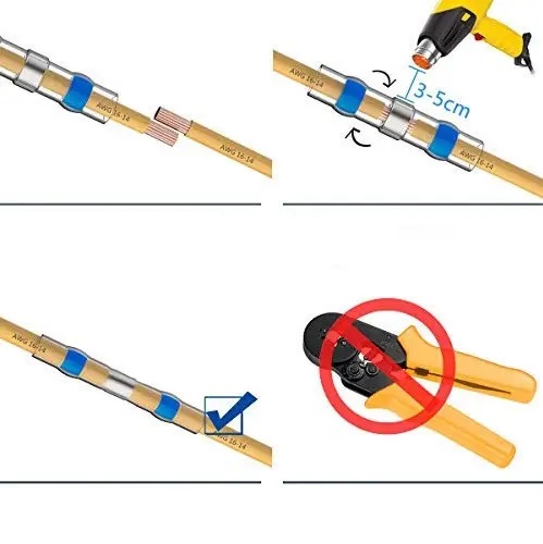 50x Термоусаживаемая гильза термоусадка с оловом припоем, набор термоусадочный соединитель провода