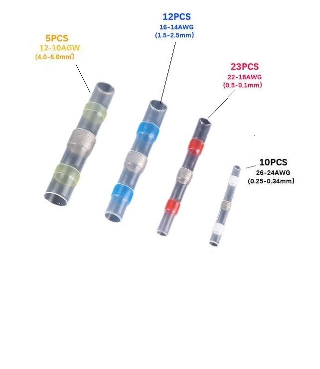 50x Термоусаживаемая гильза термоусадка с оловом припоем, набор термоусадочный соединитель провода